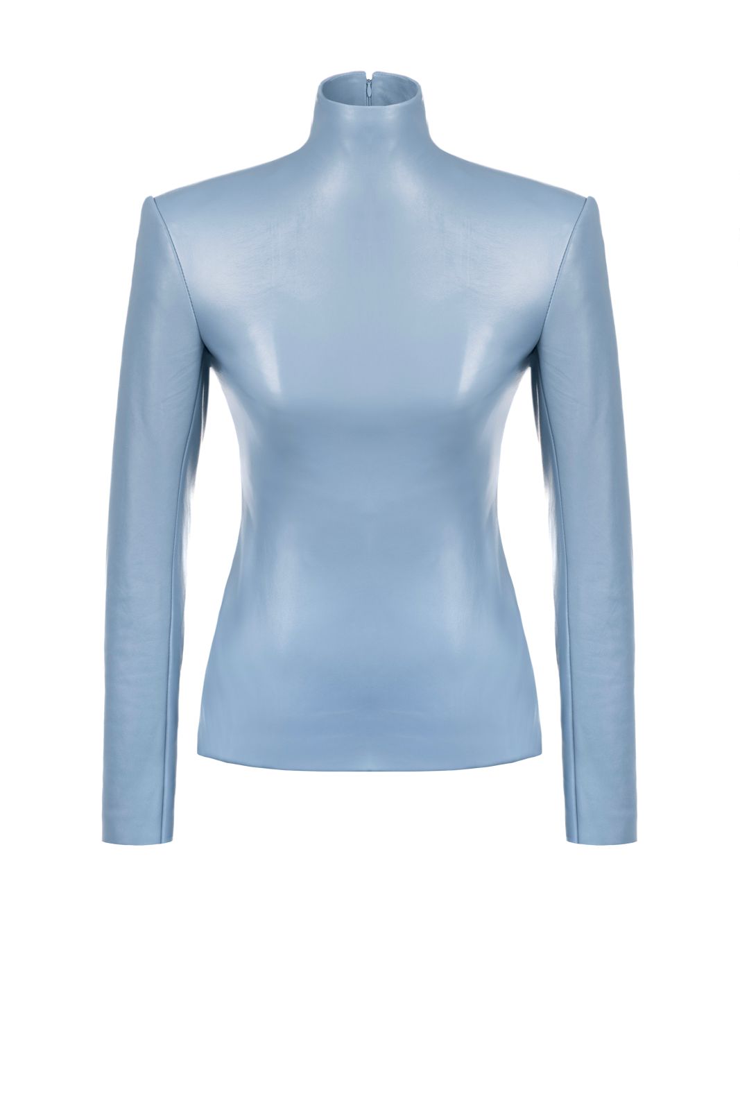 Sky Blue High-Neck Leather-Look Top
