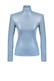 Sky Blue High-Neck Leather-Look Top