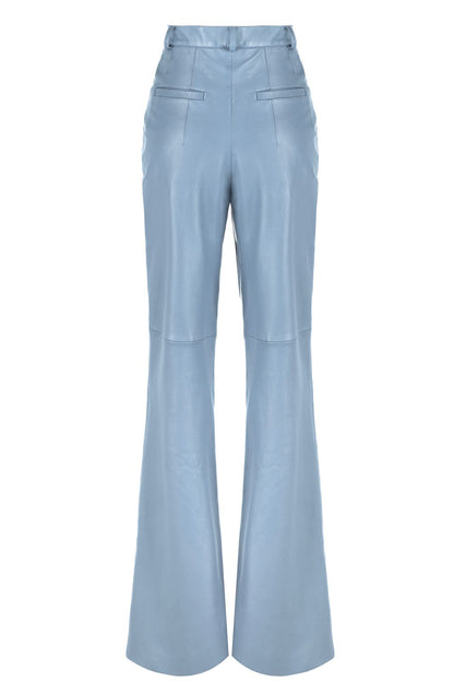 Sky Blue Flared Leather Look Pants