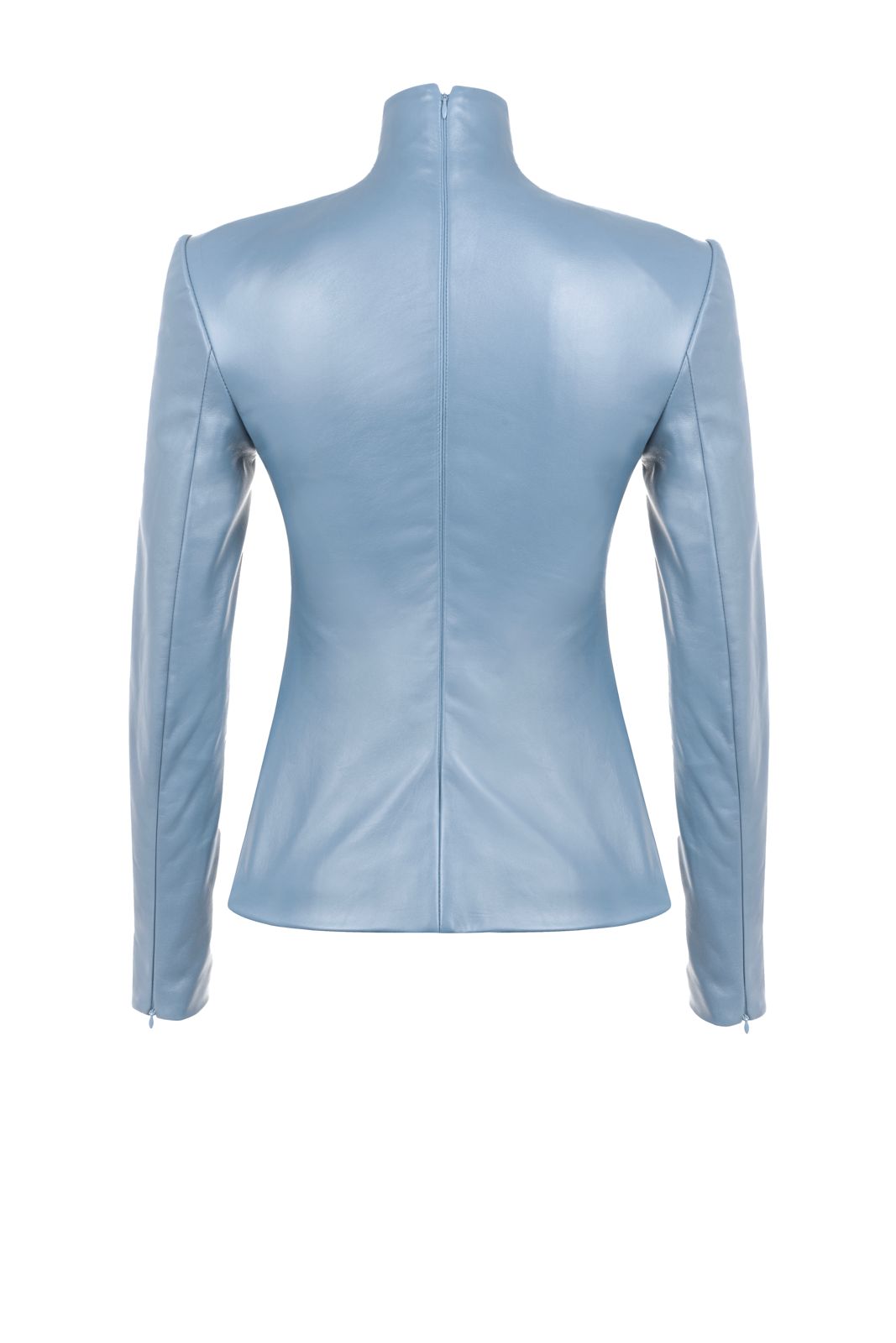 Sky Blue High-Neck Leather-Look Top