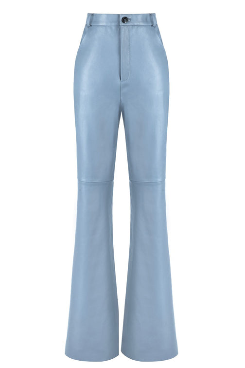 Sky Blue Flared Leather Look Pants