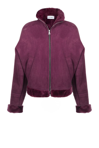 Plum Shearling Leather Jacket