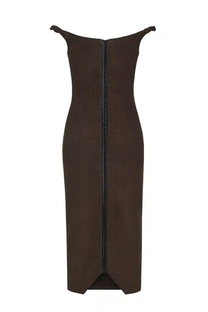 Off-shoulder dress with hook buttons