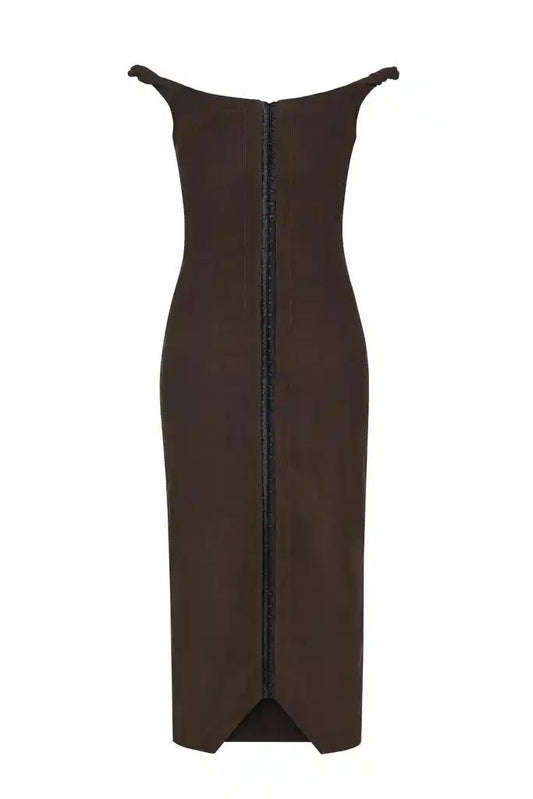 Off-shoulder dress with hook buttons