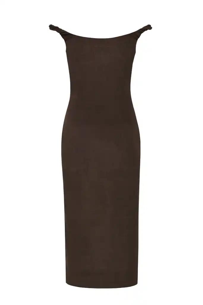 Off-shoulder dress with hook buttons
