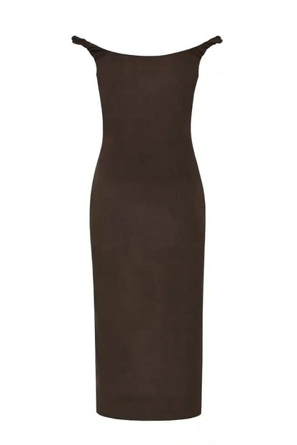Off-shoulder dress with hook buttons