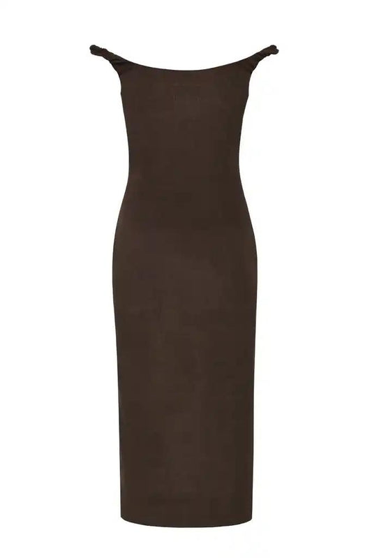 Off-shoulder dress with hook buttons