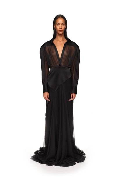 Collared Contrast Panel Gown