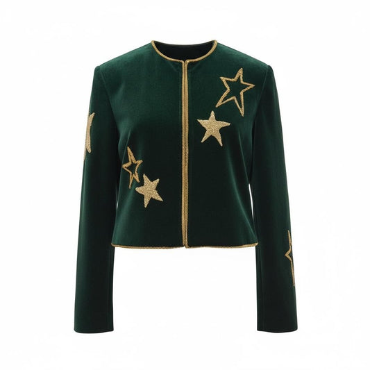 Dark Green Star Embroidered Jacket