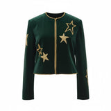 Dark Green Star Embroidered Jacket