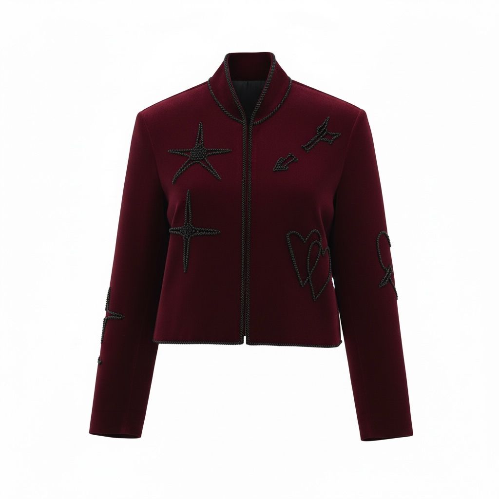 Burgundy Heart & Star Embroidered Jacket