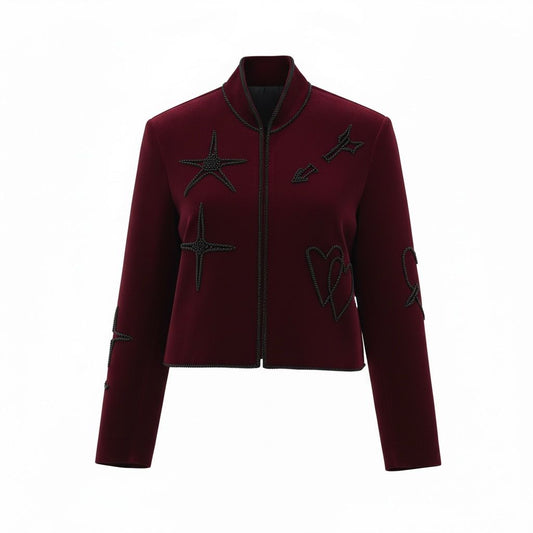Burgundy Heart & Star Embroidered Jacket
