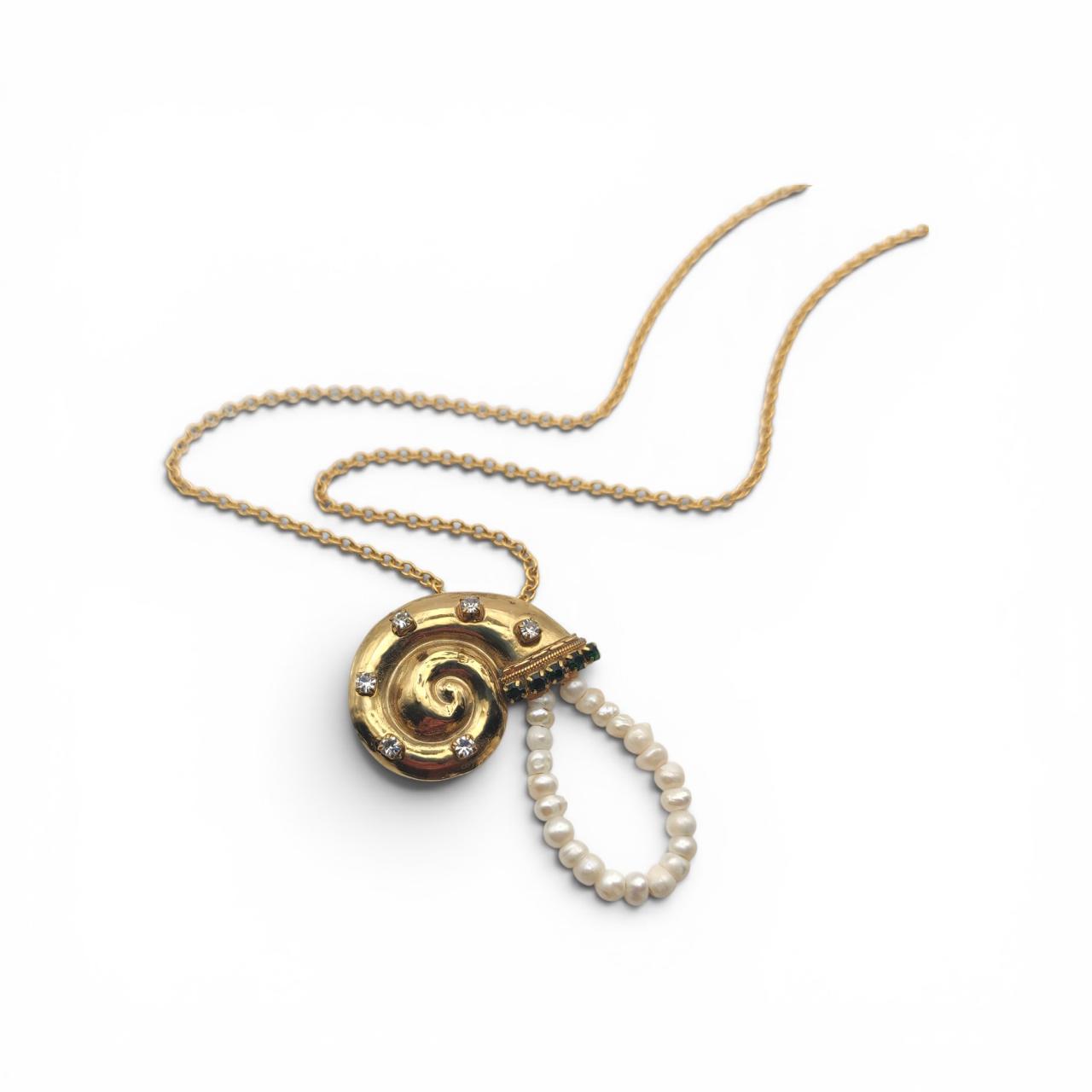 Snail Necklace with Pearls