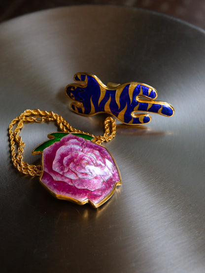 Rose shape brooch necklace with chain