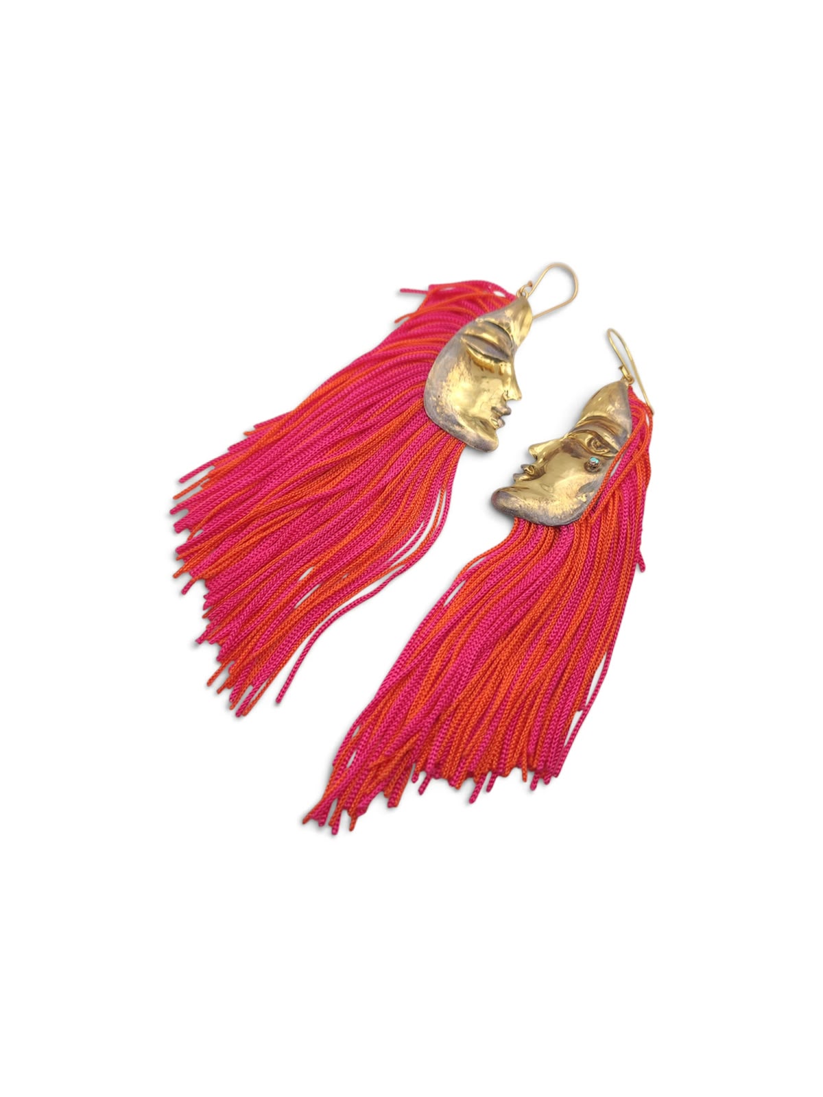 Face Earrings with Pink Fringes