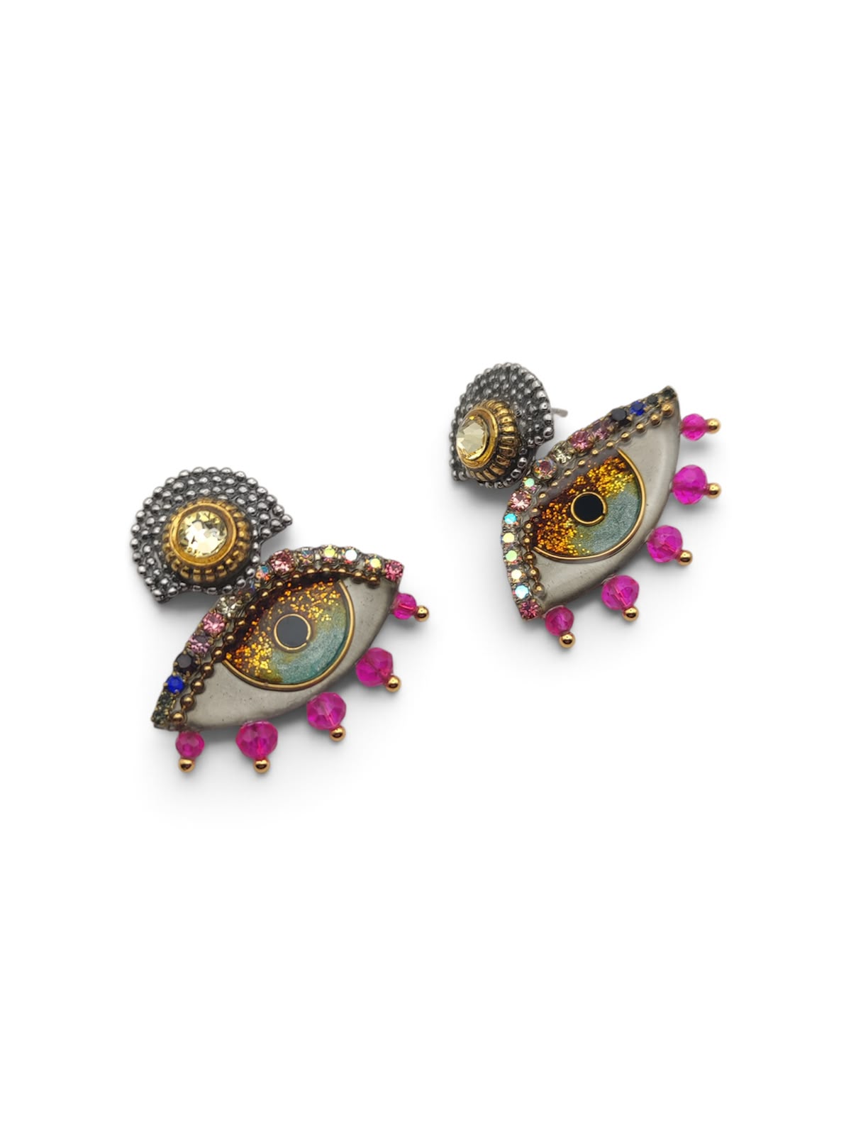 Eye Earrings with Pink Beads