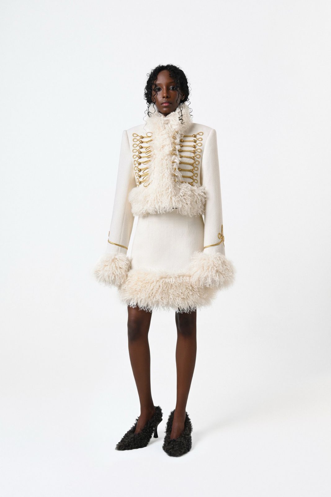 Fur-Trimmed White Jacket