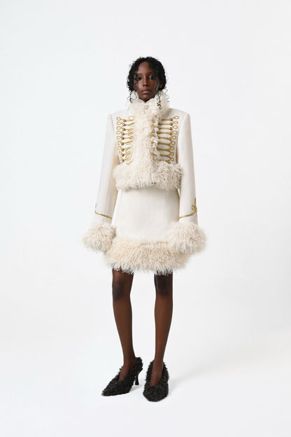 FUR-TRIMMED WHITE JACKET