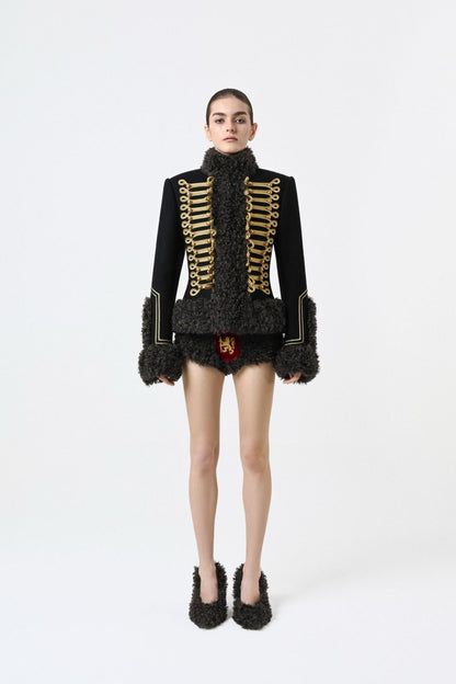 SHEARLING-TRIMMED HUSSAR JACKET