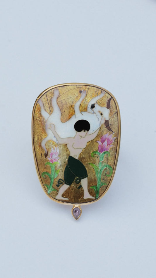 Golden Bull and Figure Enamel Bracelet