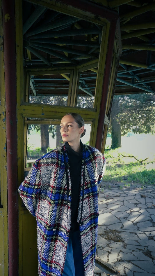 Long Checkered Cardigan