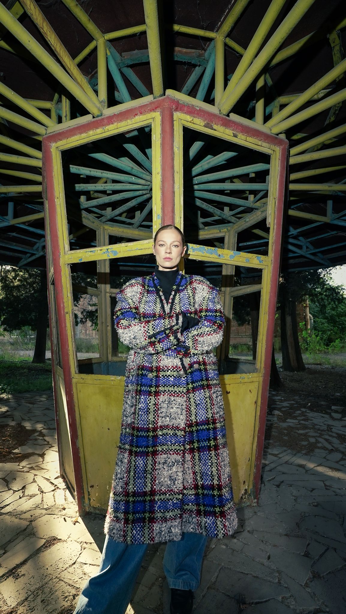 Long Checkered Cardigan