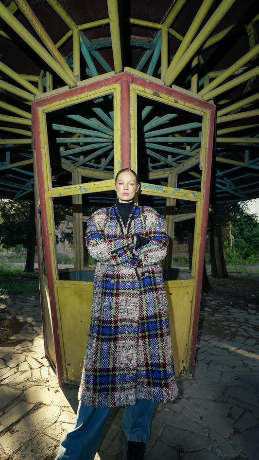 Long Checkered Cardigan