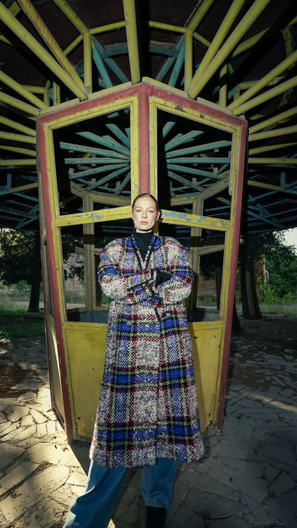 Long Checkered Cardigan