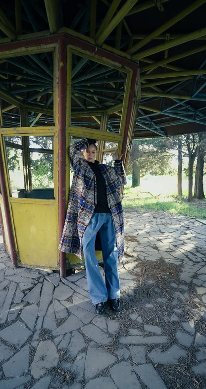 Long Checkered Cardigan