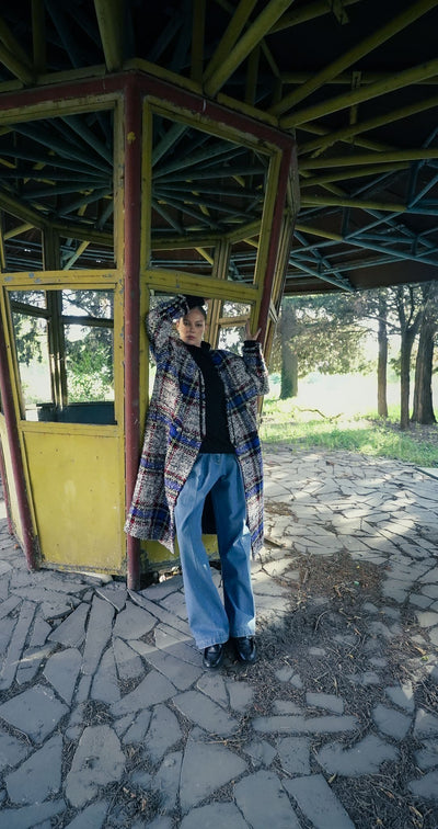 Long Checkered Cardigan