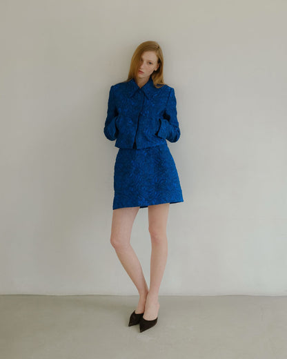Blue Jacquard Skirt Short