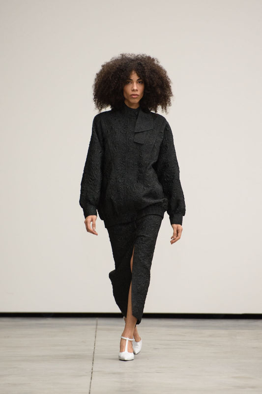 Black Jacquard Skirt wit slit