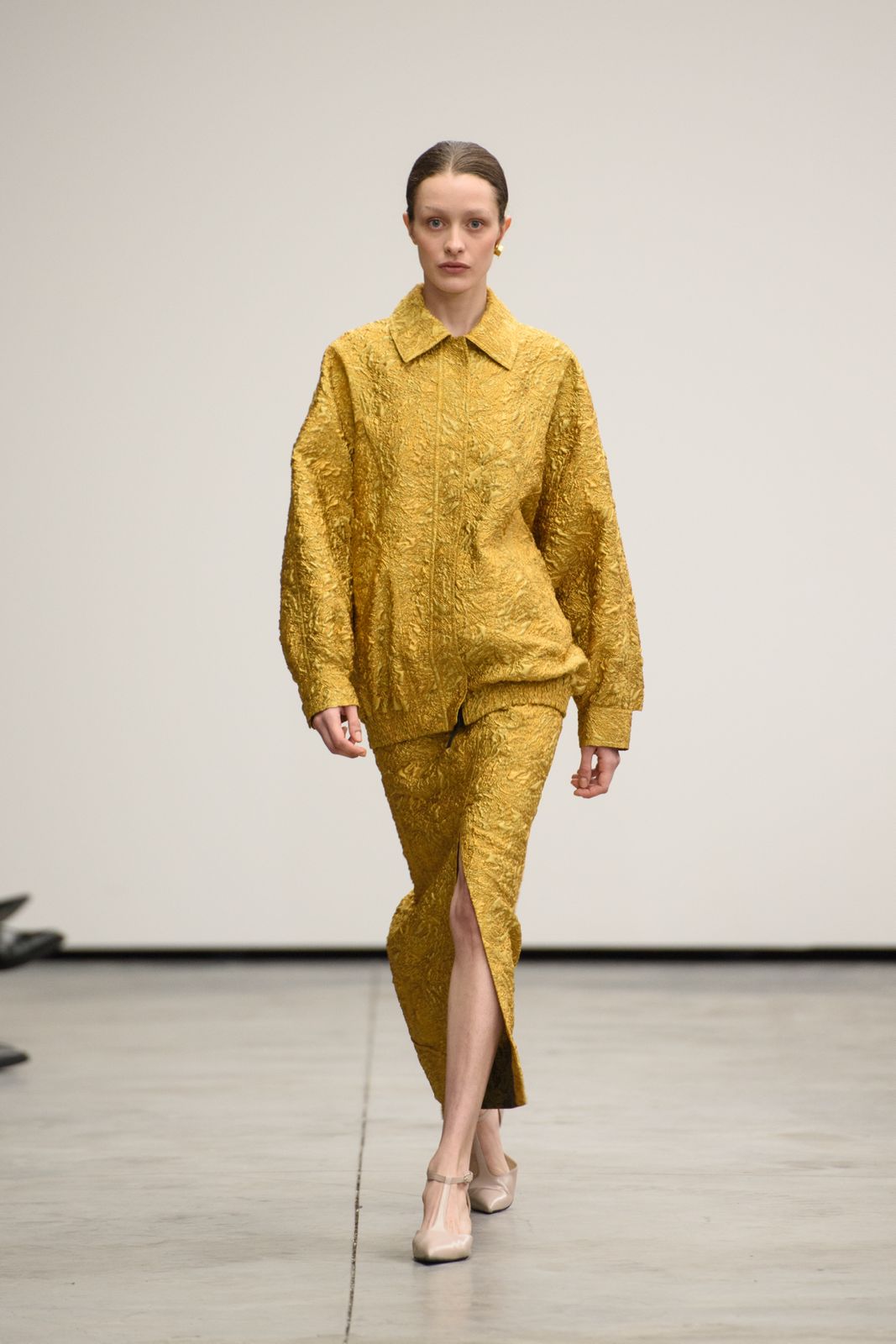 Yellow Jacquard Skirt wit slit