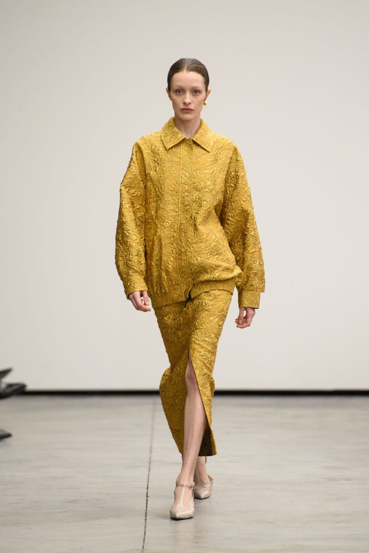 Yellow Jacquard Skirt wit slit