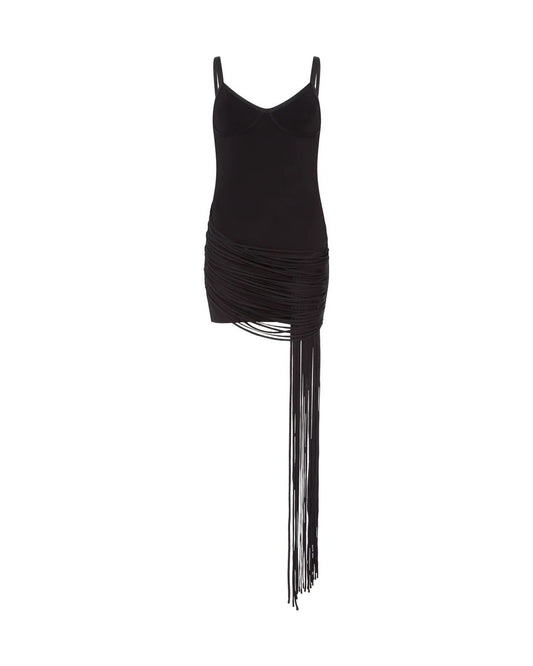 Fringe Draped Detail Mini Knit Dress
