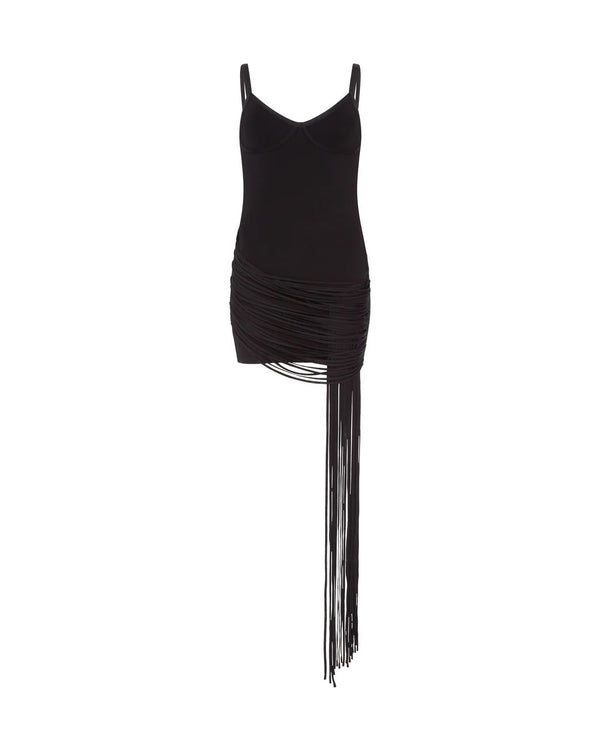 Fringe Draped Detail Mini Knit Dress