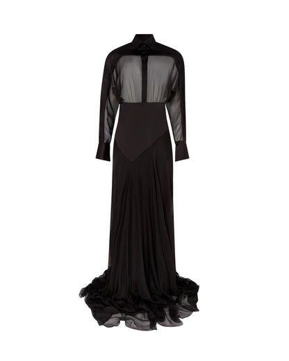 Collared Contrast Panel Gown