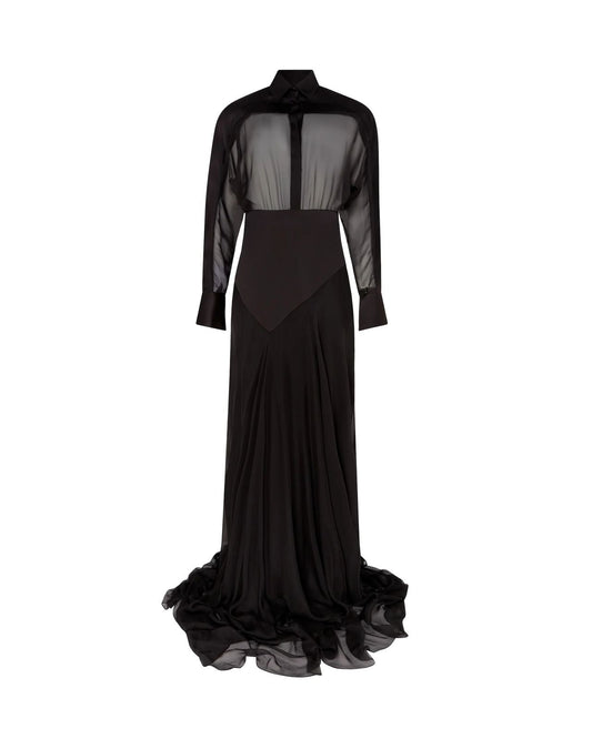 Collared Contrast Panel Gown