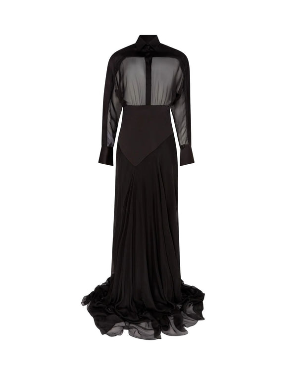 Collared Contrast Panel Gown