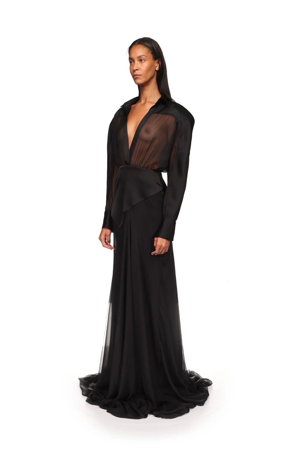 Collared Contrast Panel Gown