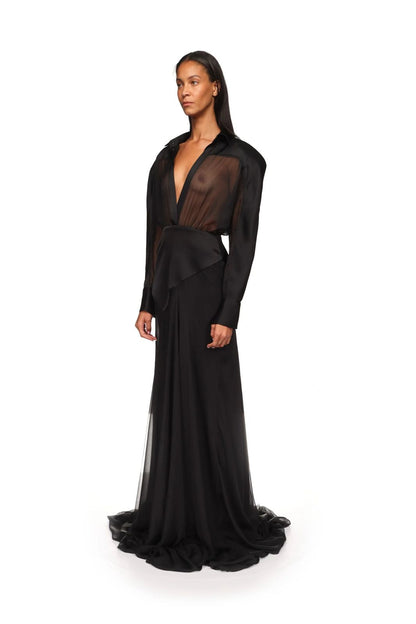 Collared Contrast Panel Gown