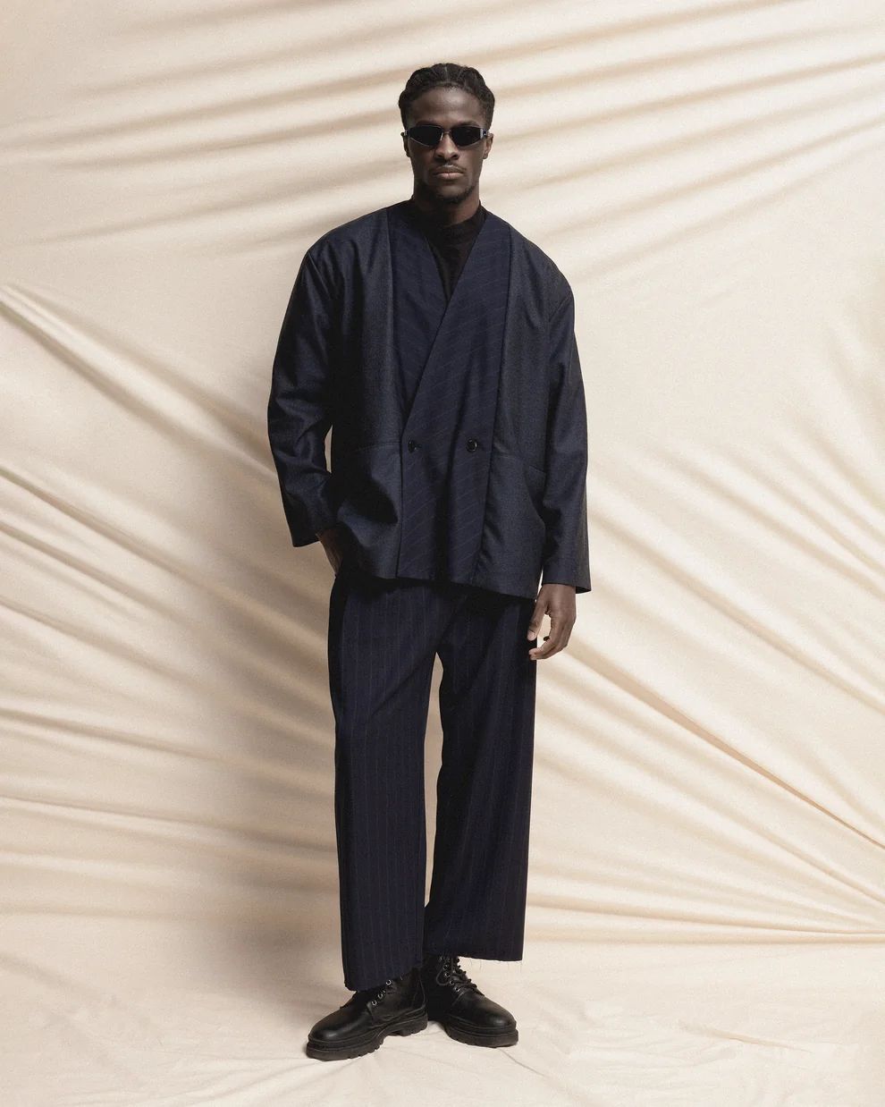 Double-Breasted Relaxed Blue Blazer