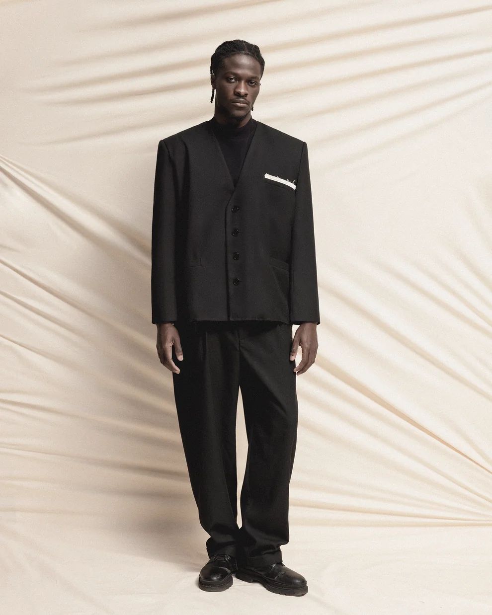 Black Blazer with White Pocket Detail