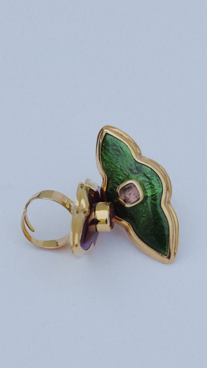 Green Enamel Gemstone Ring