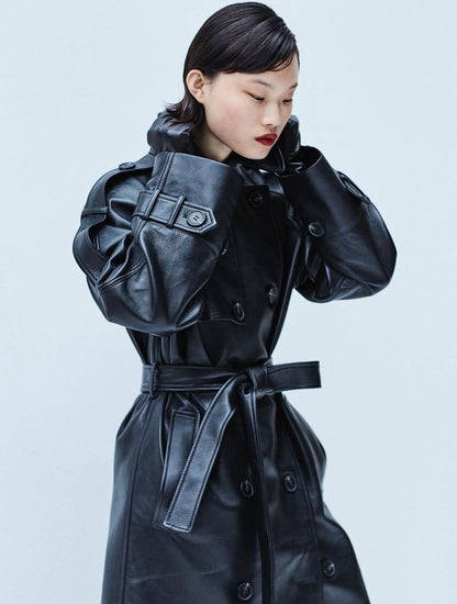 Black leather trench