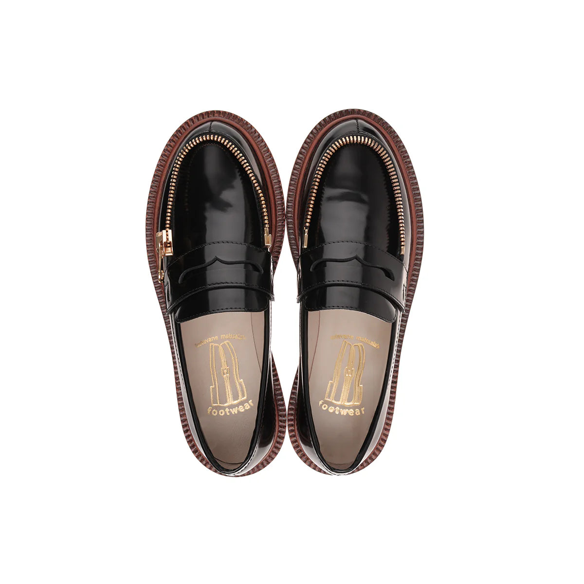 Black Shiny Leather Moccasins with gold zipper