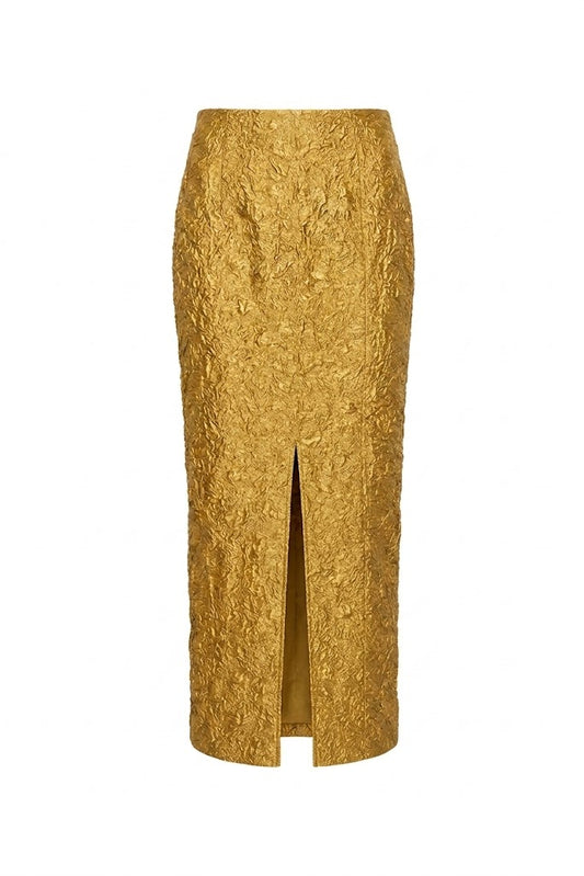 Yellow Jacquard Skirt wit slit