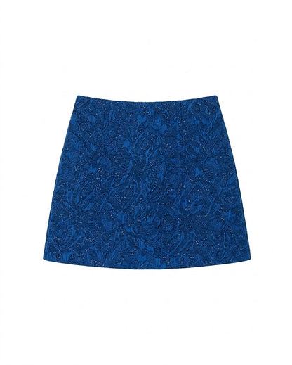 Blue Jacquard Skirt Short