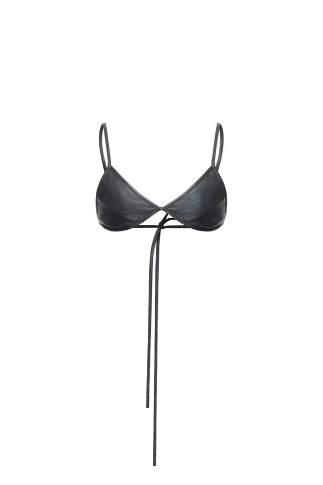 Black leather bra