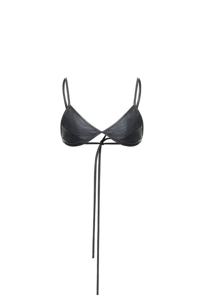 Black leather bra